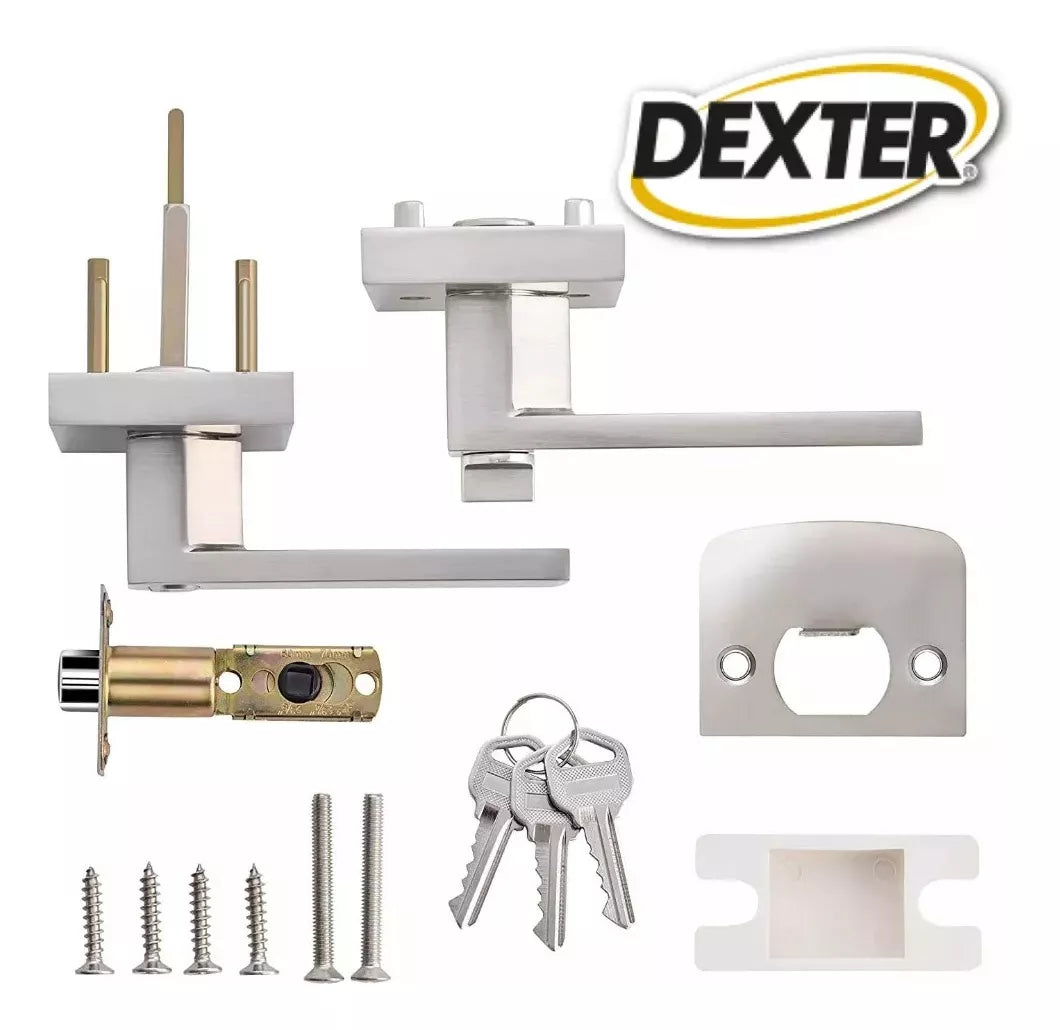 Cerradura Manija Cuadrada Puerta Recámara Níquel Satinado 65902 Dexter