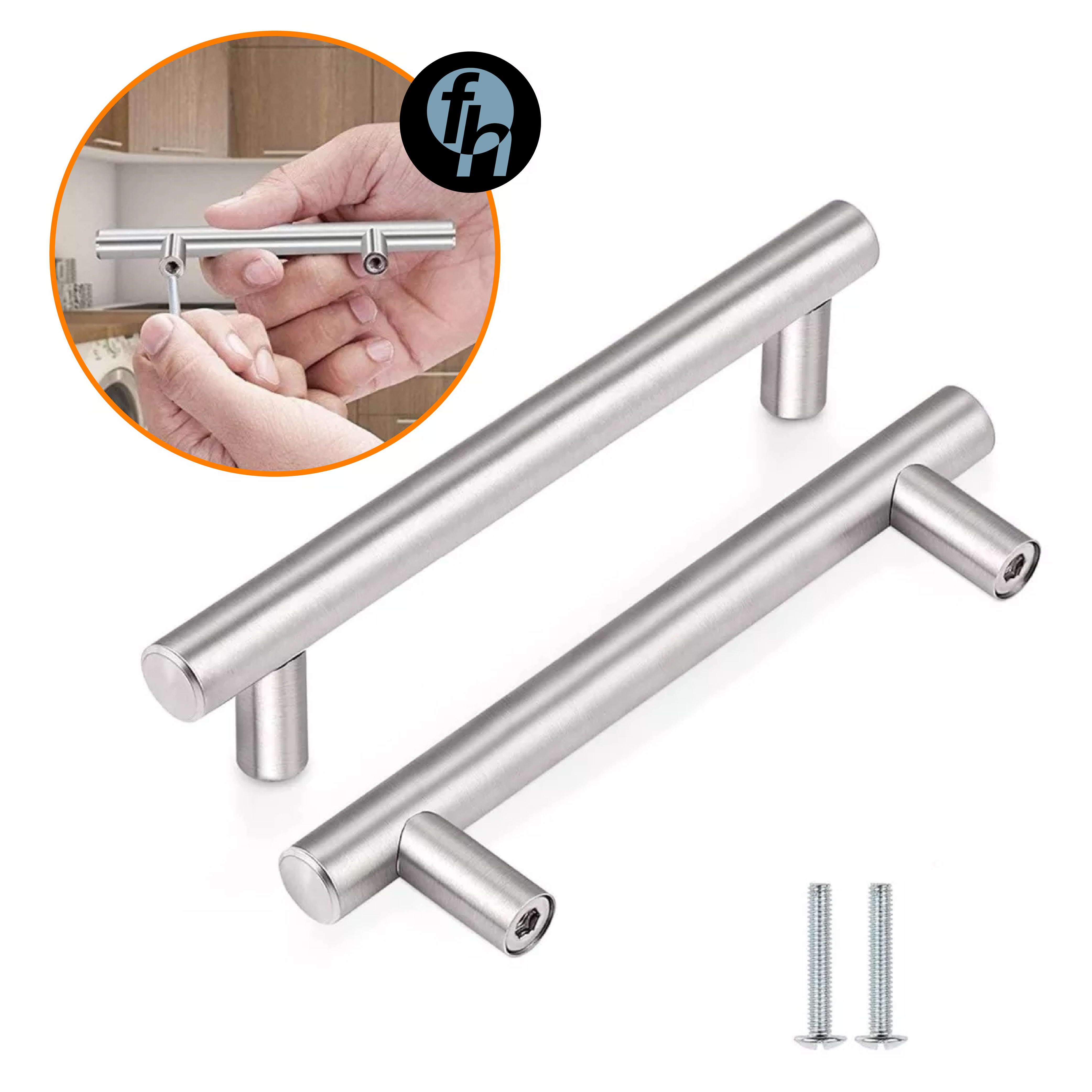 Jaladera Manija De Barra Hueca 12.4 cm Acero Inoxidable Con Tornillo