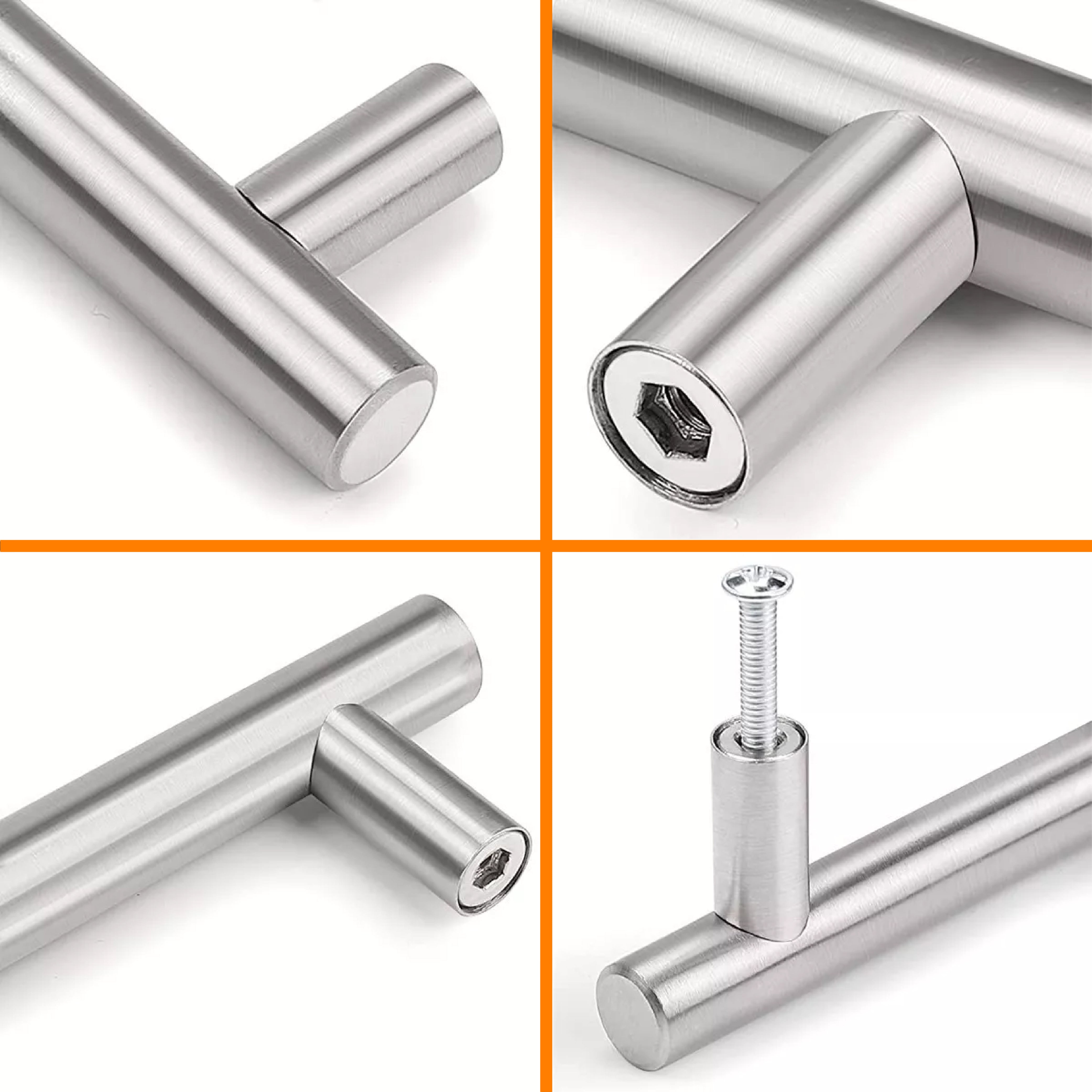 Jaladera Manija De Barra Hueca 12.4 cm Acero Inoxidable Con Tornillo