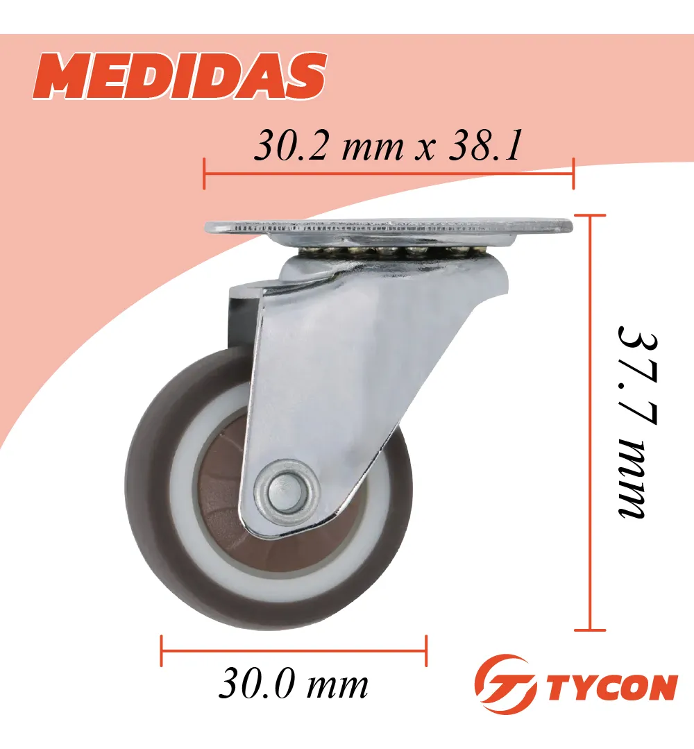 Rodaja Rueda Giratoria Café 30 mm Sin Freno Tycon 8 Piezas