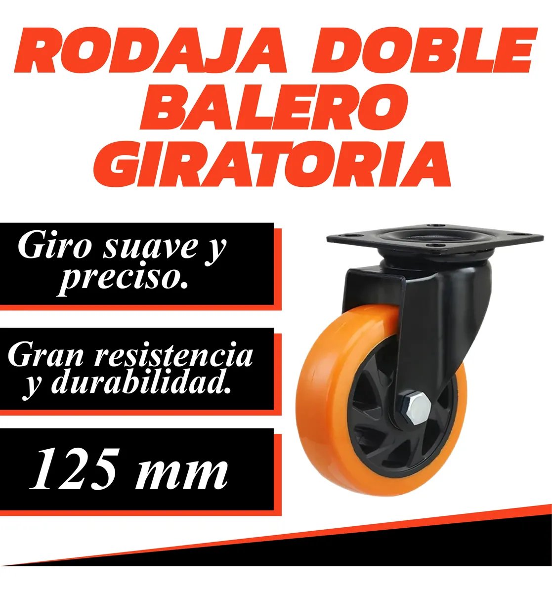 Rodaja Giratoria Rueda 125 mm Doble Balero Tycon Naranja