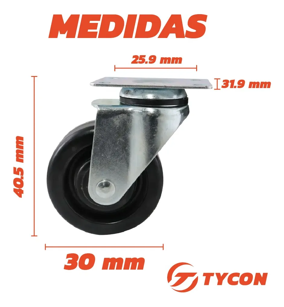 Rodaja Rueda Giratoria Hule 30 mm Con Balero y Placa 1 Pieza