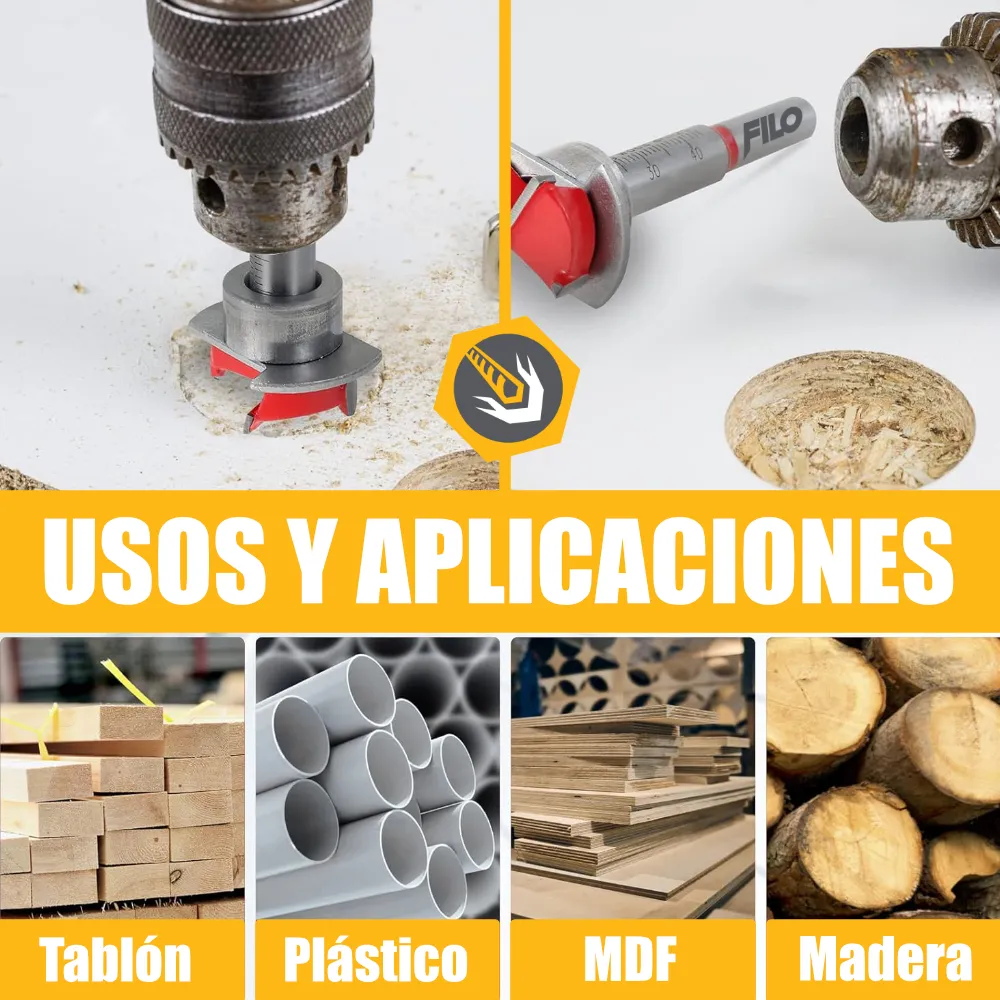 Broca Forstner 35 mm Para Madera Carburo De Tungsteno Con Tope Ajustable