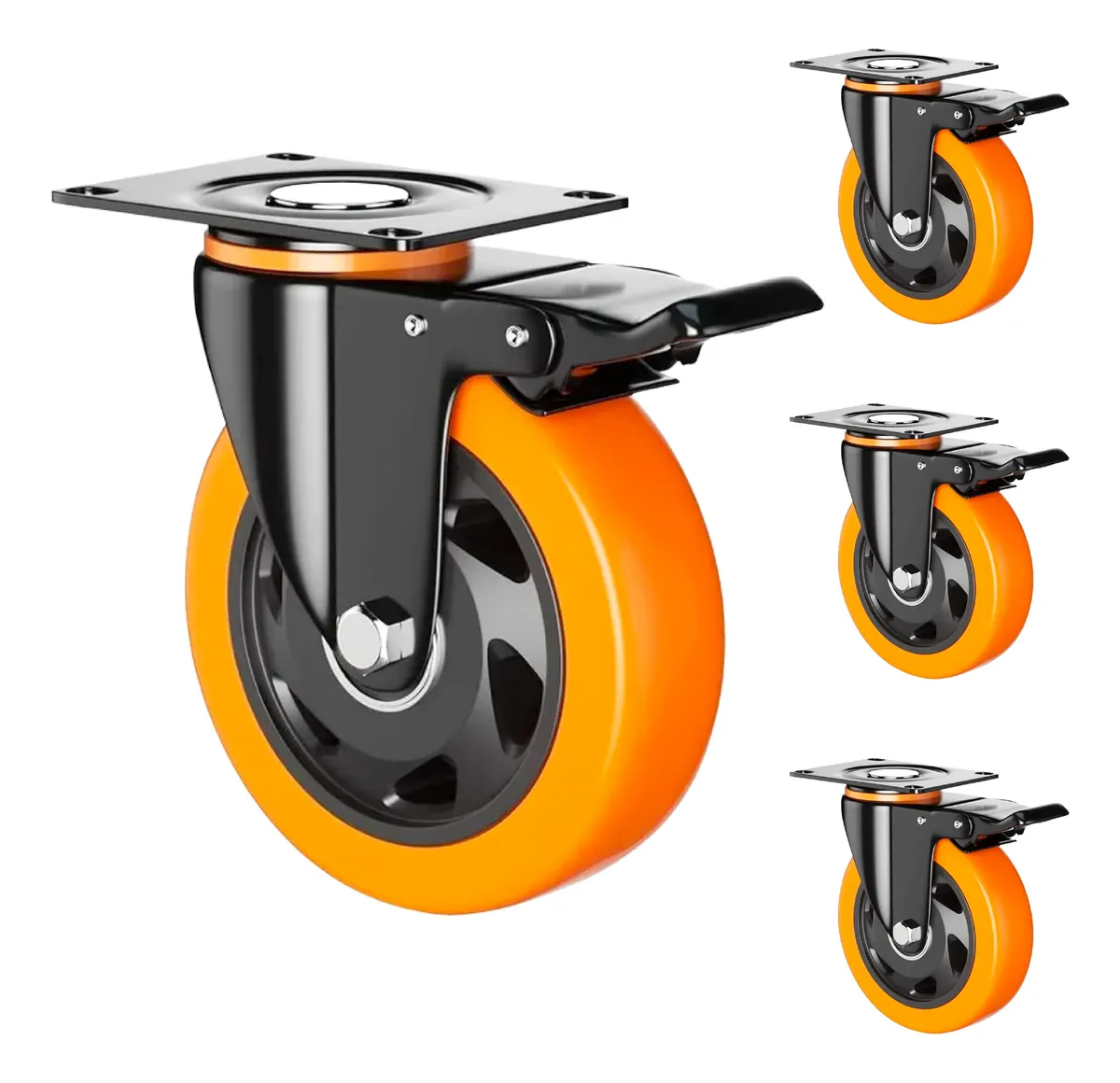 Rodaja Giratoria Rueda 100 mm Doble Balero Con Freno Tycon Naranja