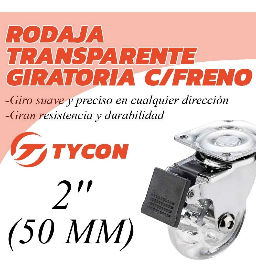 Rodaja Rueda Transparente 50 mm Con Placa Y Freno 1 Pieza