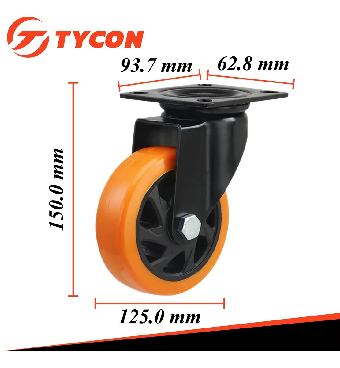 Rodaja Giratoria Rueda 125 mm Doble Balero Tycon Naranja