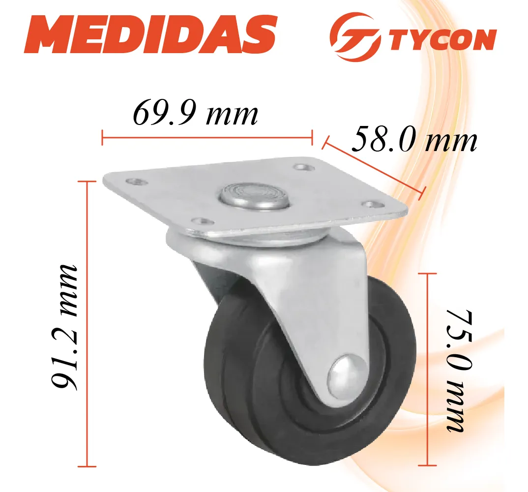 Rodaja Rueda Giratoria Hule 75 mm Con Balero y Placa 1 Pieza