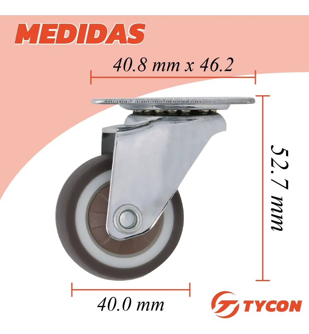 Rodaja Rueda Giratoria Café 40 mm Sin Freno Tycon 8 Piezas