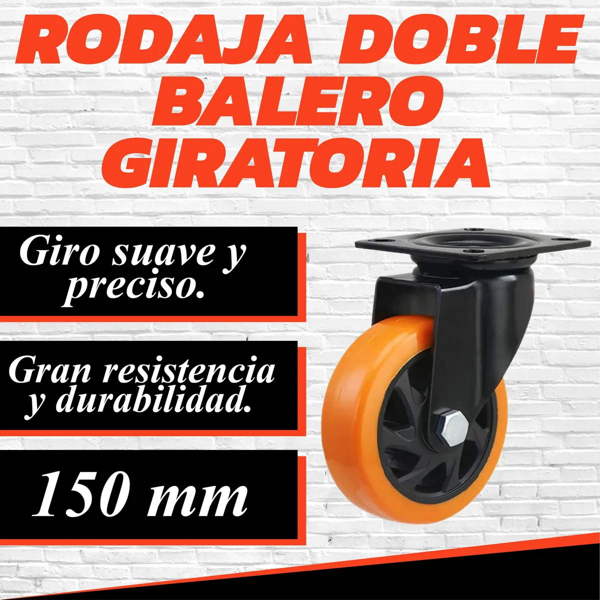 Rodaja Giratoria Rueda 150 mm Doble Balero Tycon Naranja