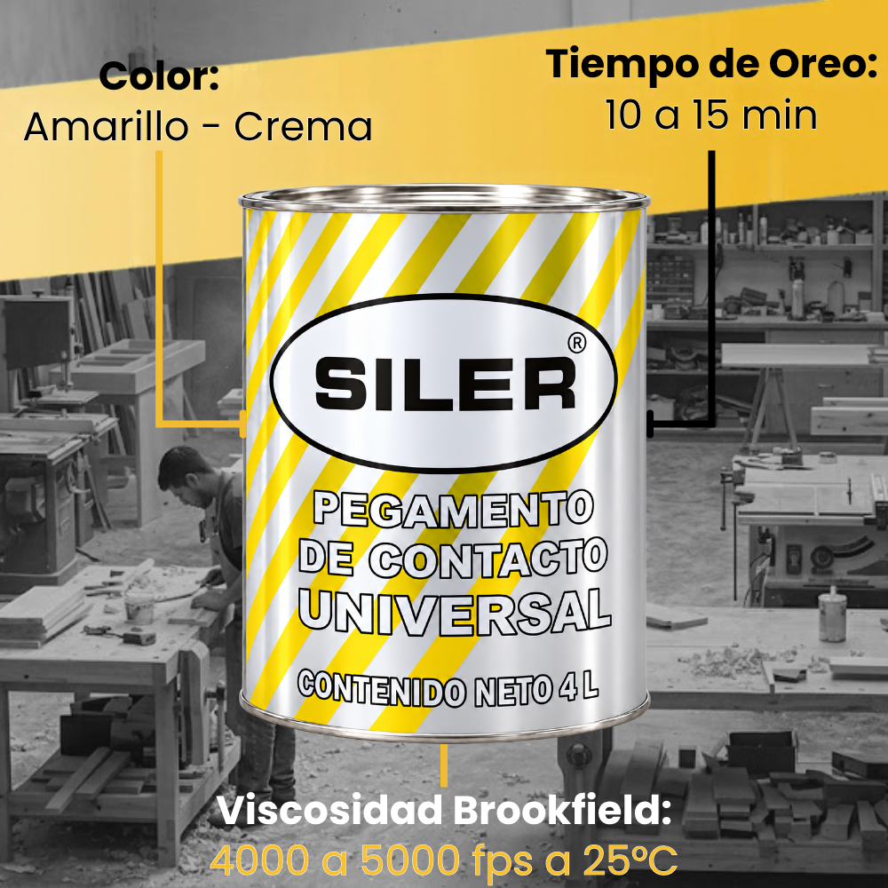 Pegamento Universal De Contacto Siler Amarillo 4 Litros