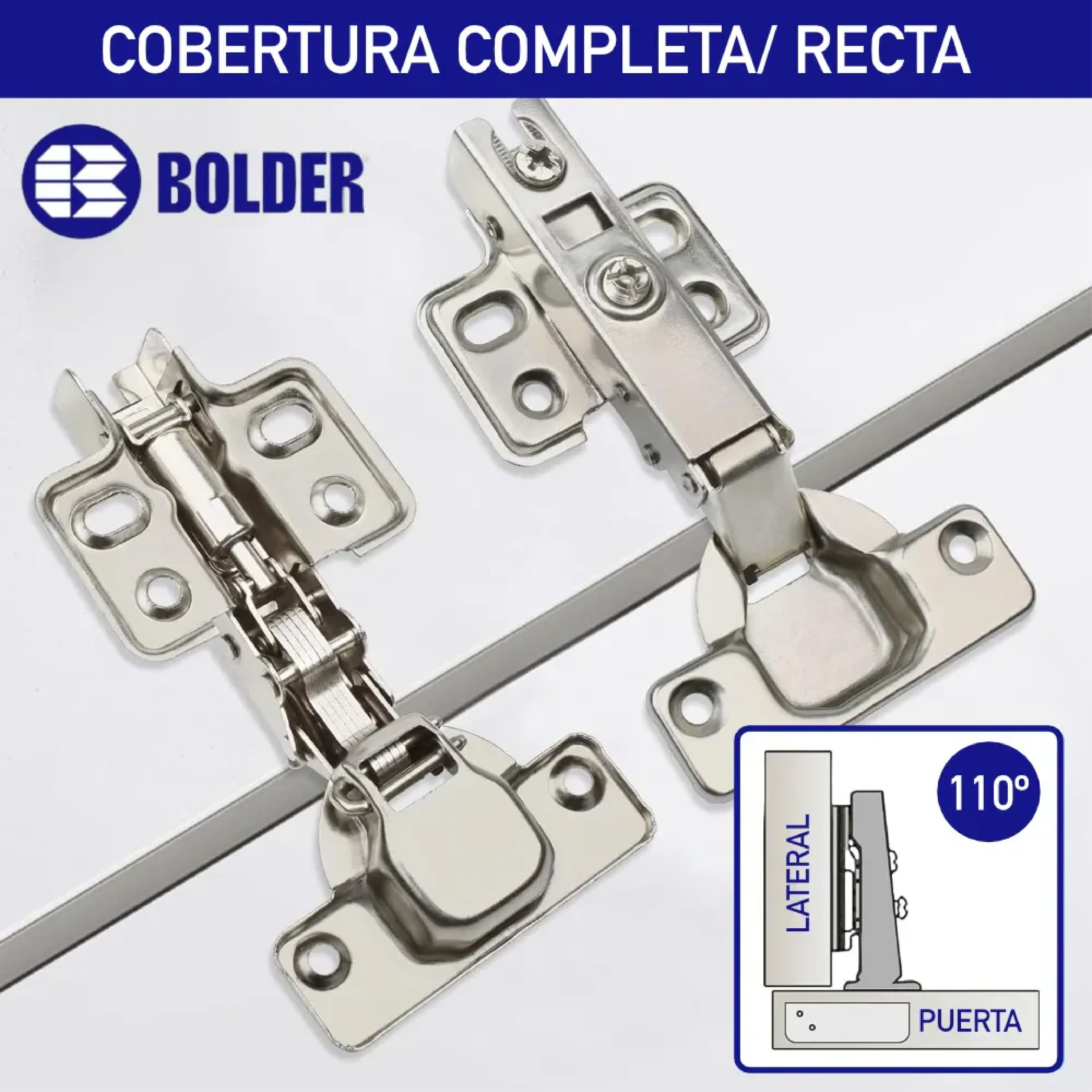 Bisagra Bidimensional Cierre Suave 35 mm Recta/Completa con Pistón FH