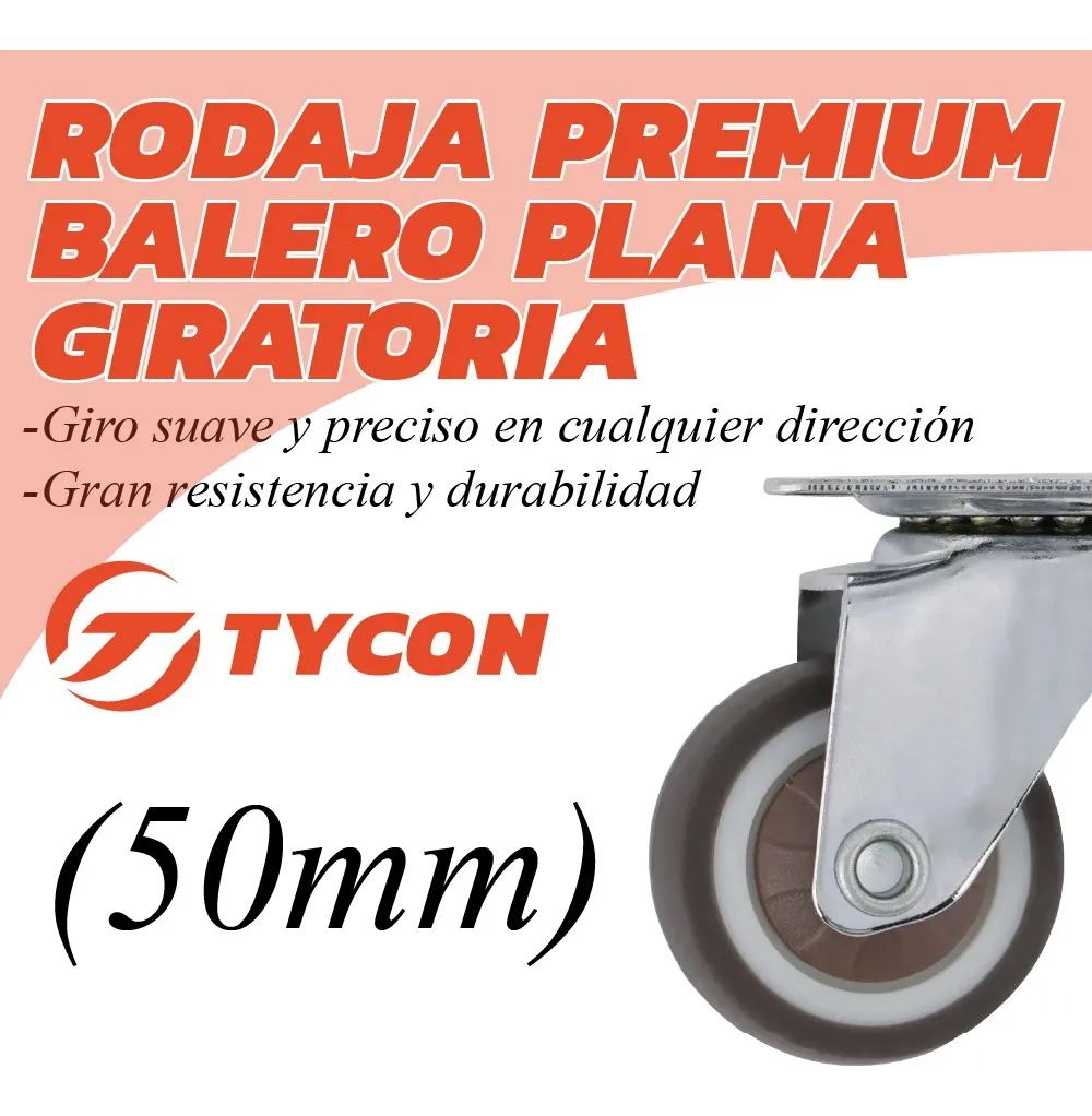 Rodaja Rueda Giratoria Café 50 mm Sin Freno Tycon 8 Piezas