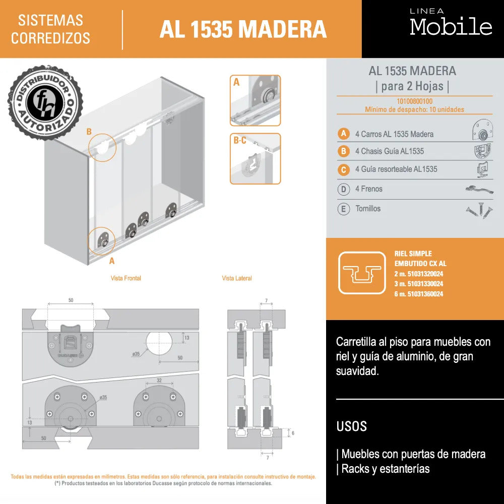 Sistema Corredizo Al 1535 Para Puertas De Madera Ducasse