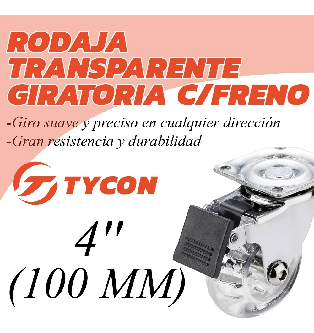 Rodaja Rueda Transparente 100 mm Con Placa Y Freno 1 Pieza