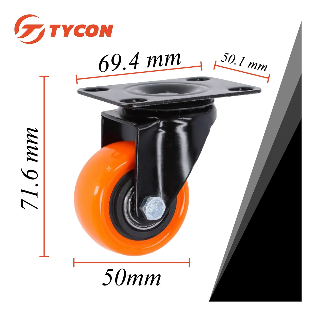 Rodaja Giratoria Rueda Naranja 50 mm Doble Balero