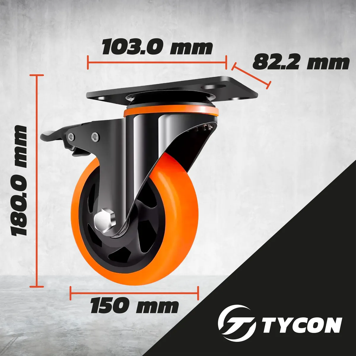 Rodaja Giratoria Rueda 150 mm Doble Balero Con Freno Tycon Naranja