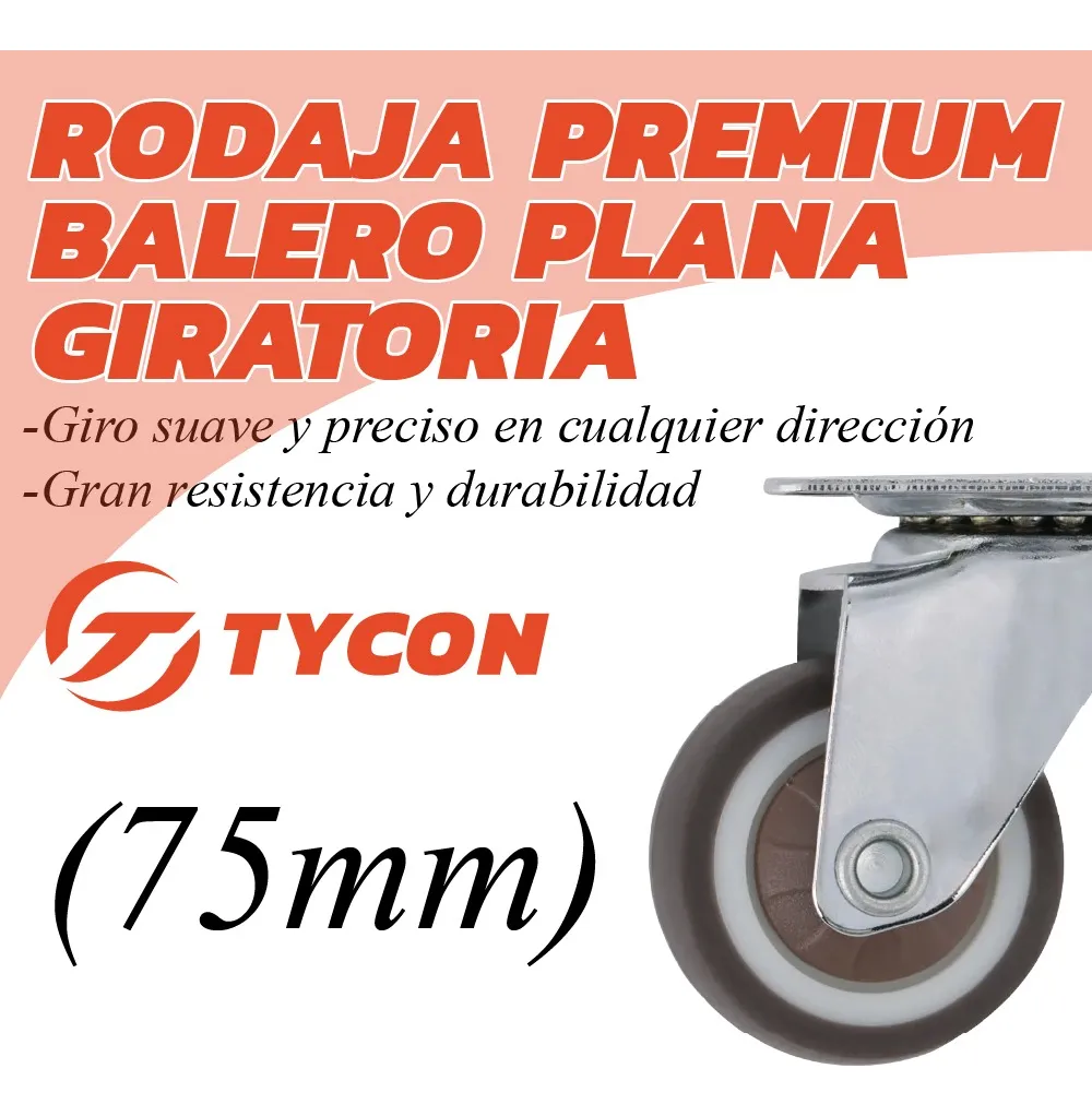 Rodaja Rueda Giratoria Café 75 mm Sin Freno Tycon 8 Piezas