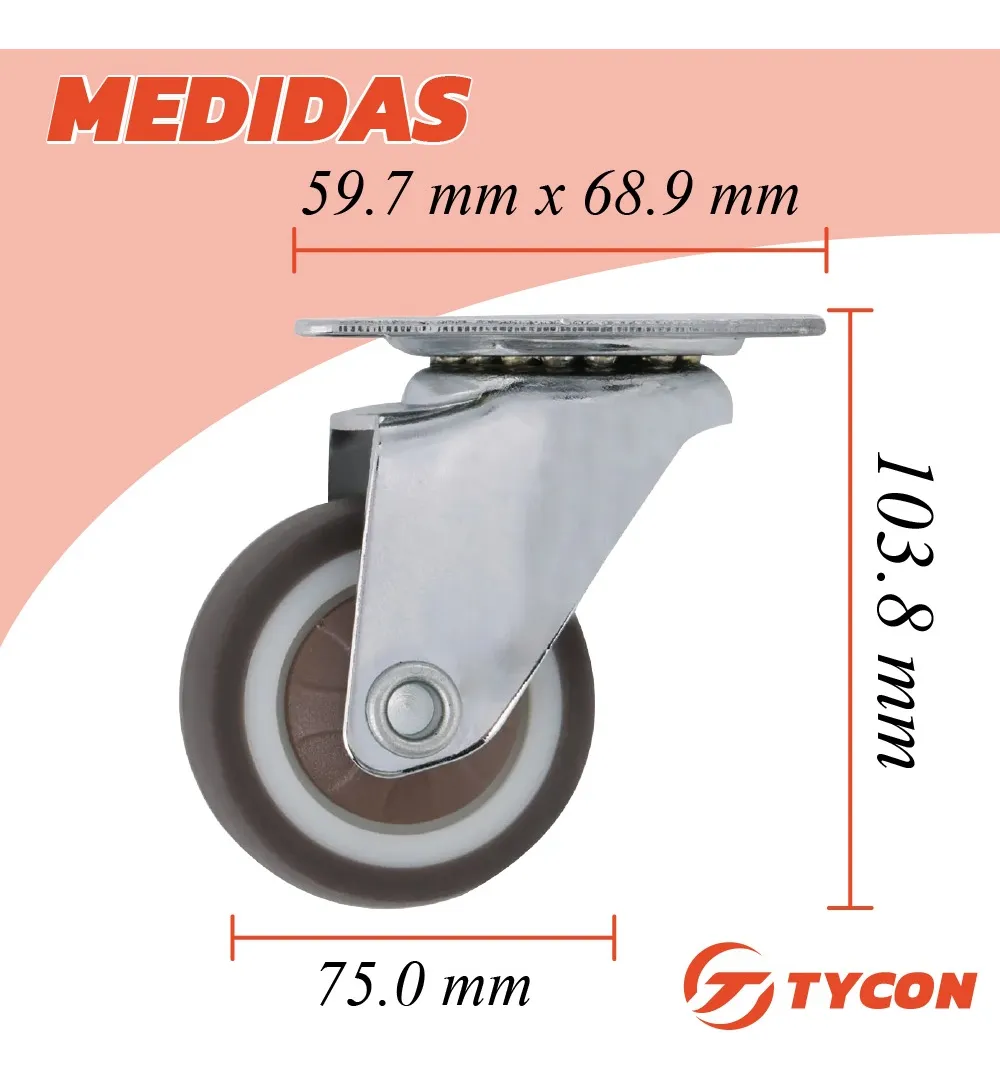 Rodaja Rueda Giratoria Café 75 mm Sin Freno Tycon 8 Piezas