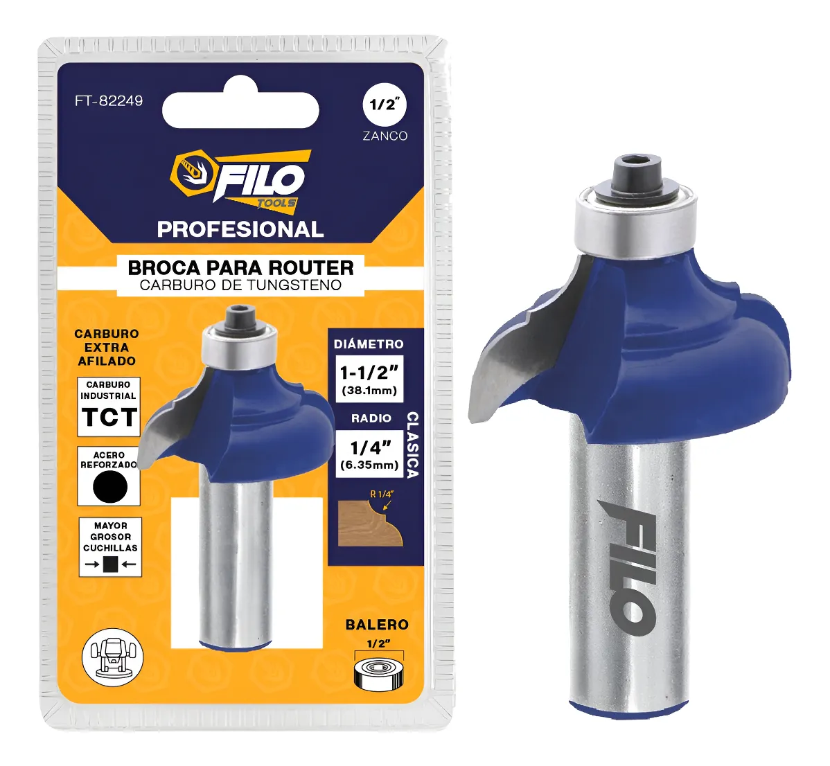 Broca Para Router 1/2'' Rebajadora de Madera Corte Clásico 1 Pieza