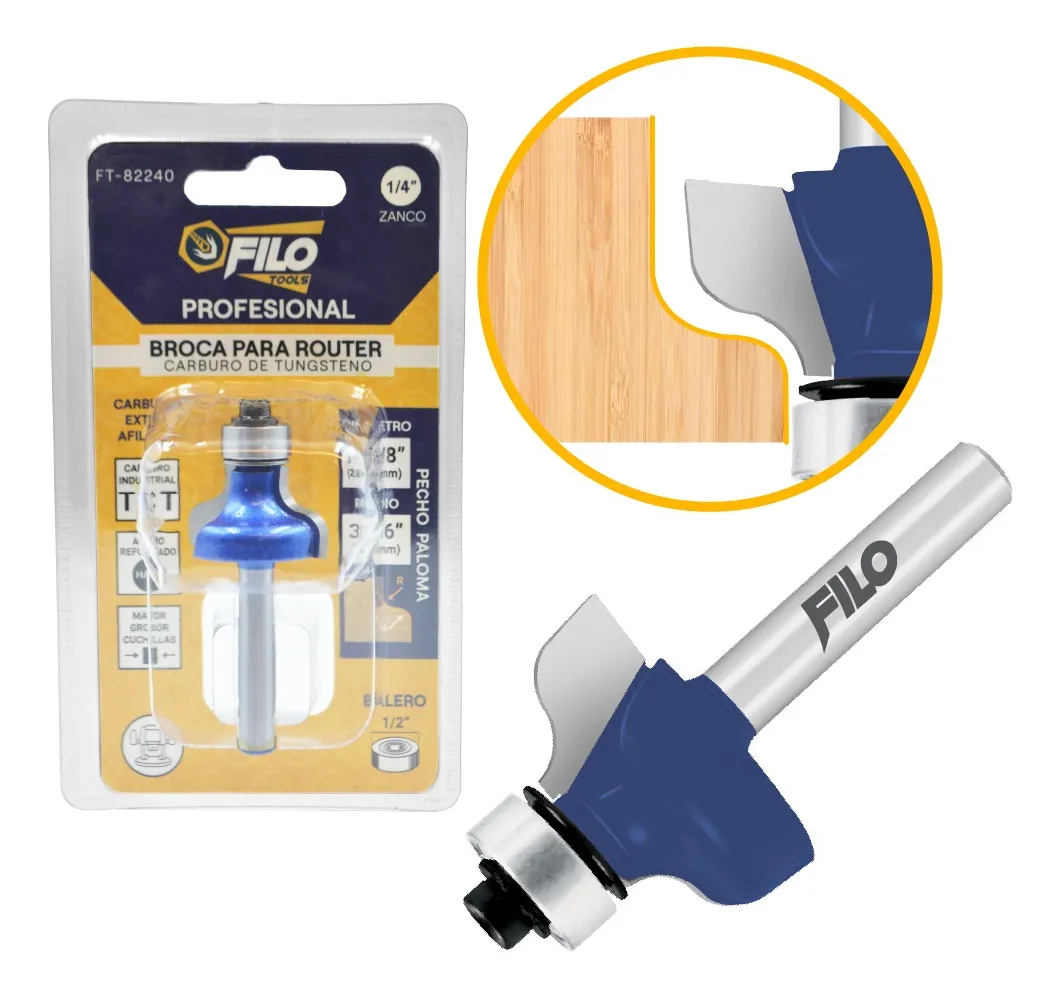 Broca Para Router 1 1/8'' Rebajadora de Madera Pecho Paloma con Balero 1 Pieza