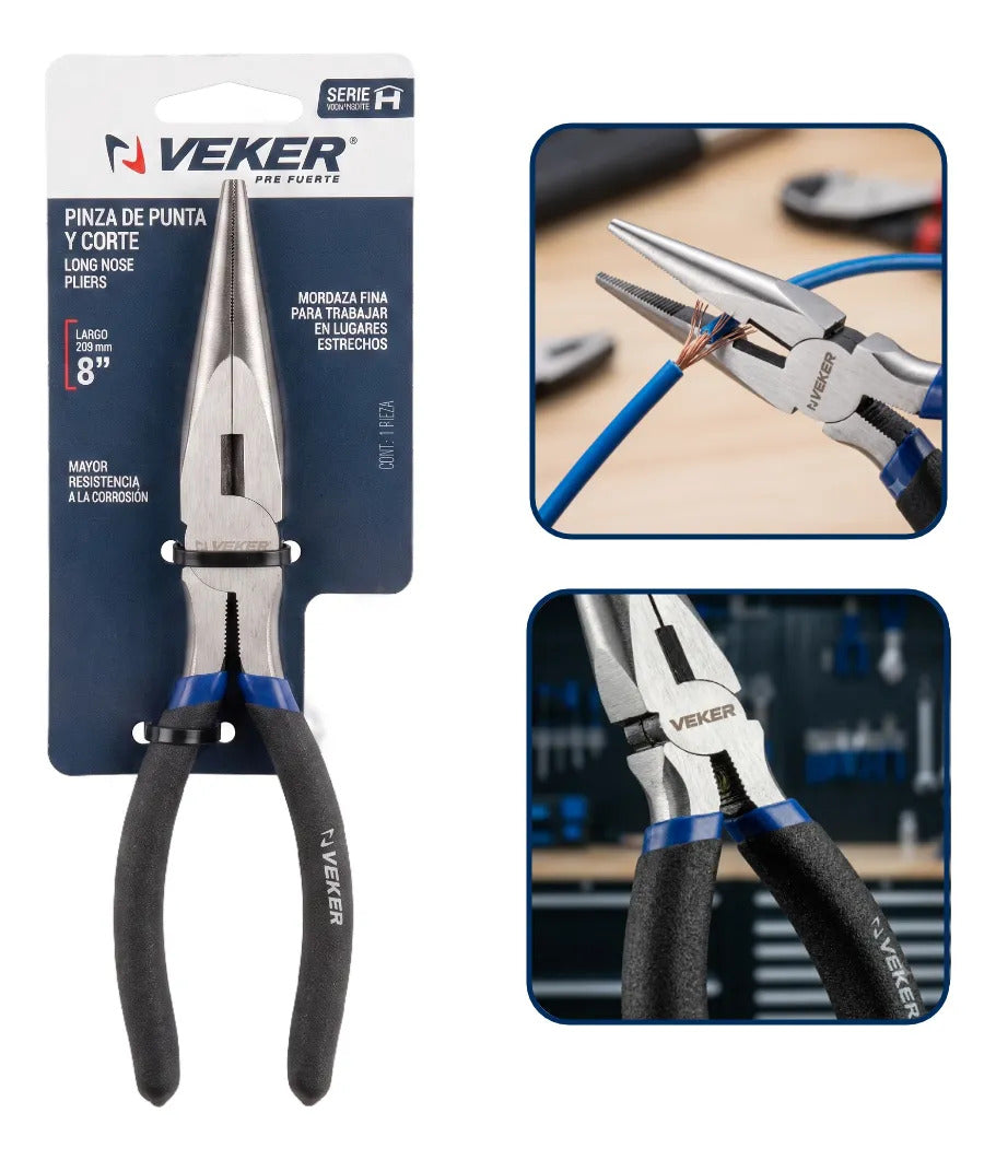 Pinza Punta Y Corte Multiusos Mango Aislado 8'' Veker 12672 Alicate De Punta