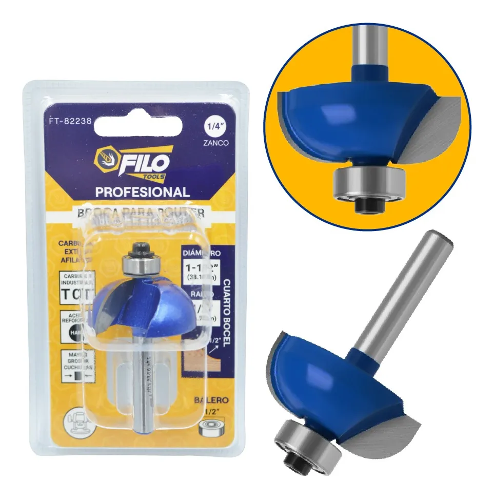 Broca Para Router 1 1/2'' Rebajadora de Madera Cuarto Bocel 1 Pieza