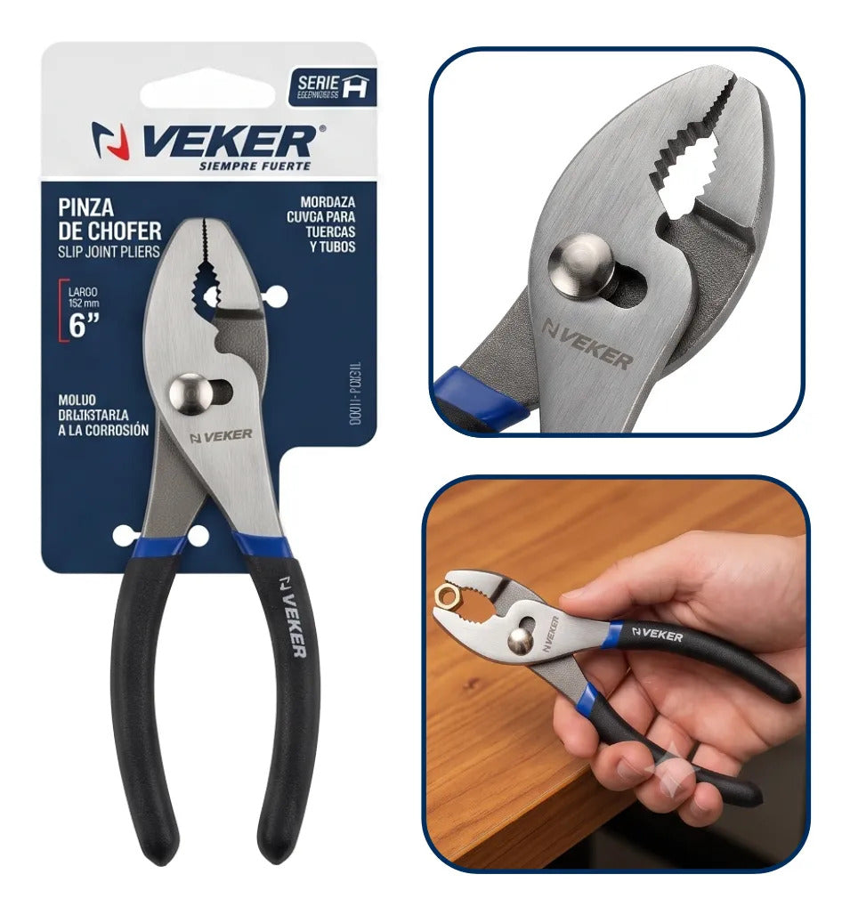 Pinza De Chofer Acero 6" Pulgadas Mango PVC Veker 12668 Pinzas Mecánicas Mordaza De Precisón Dos Posiciones de Ajuste