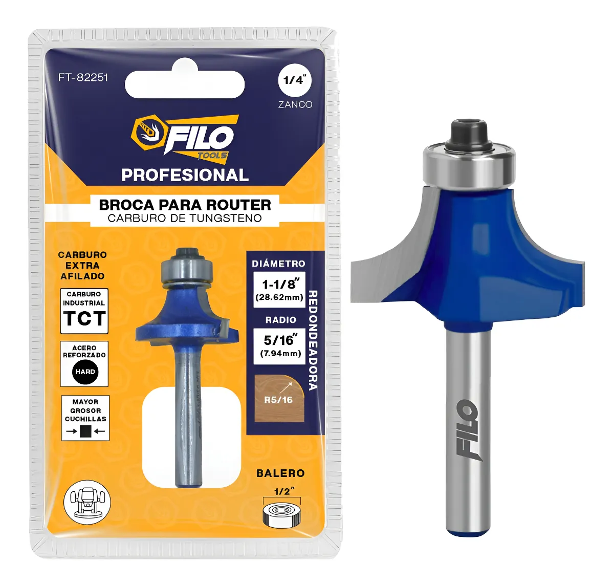 Broca Para Router 1 1/8'' Rebajadora de Madera Redondeadora 1 Pieza