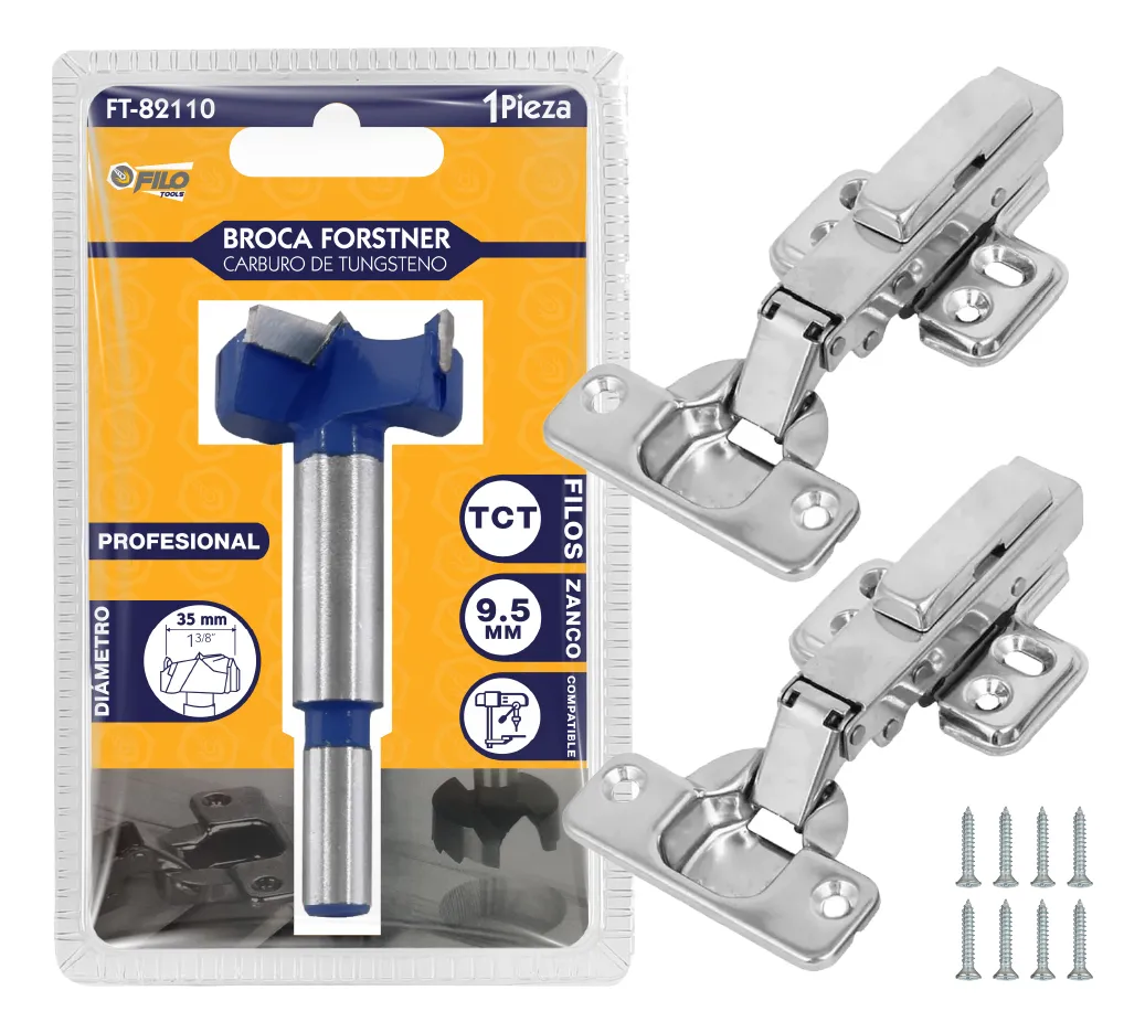 Broca Tipo Forstner Para Madera 35 mm Carburo De Tungsteno + 1 Pares Bisagra