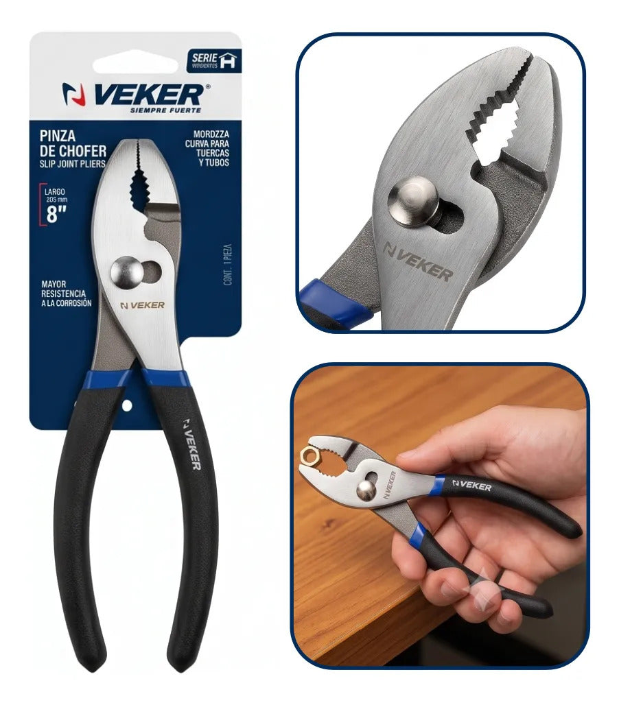 Pinza De Chofer Acero 8" Pulgadas Mango Pvc Veker 12669 Pinzas Mecánicas Mordaza De Precisón Dos Posiciones de Ajuste (Copia)