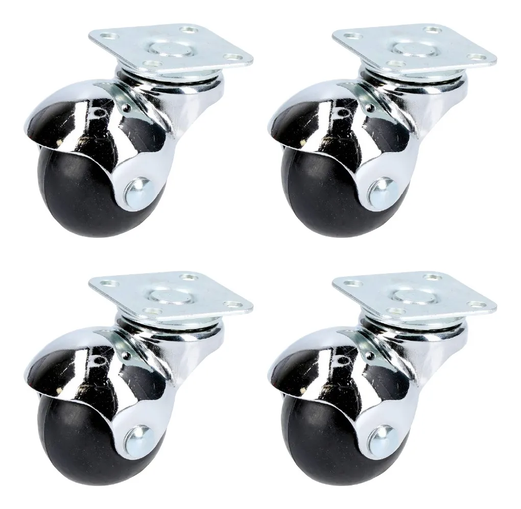 Rodaja Bola Giratoria 40 mm Con Placa 4 Piezas Hule Negro Mate