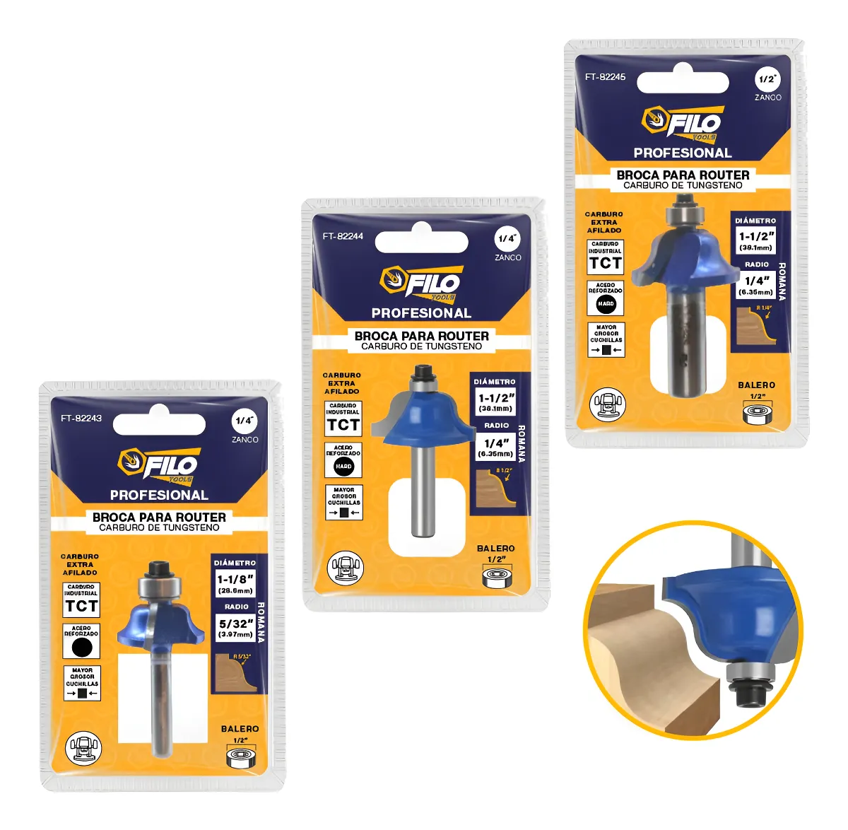 Set 3 Piezas Broca Para Router Rebajadora de Madera Romana