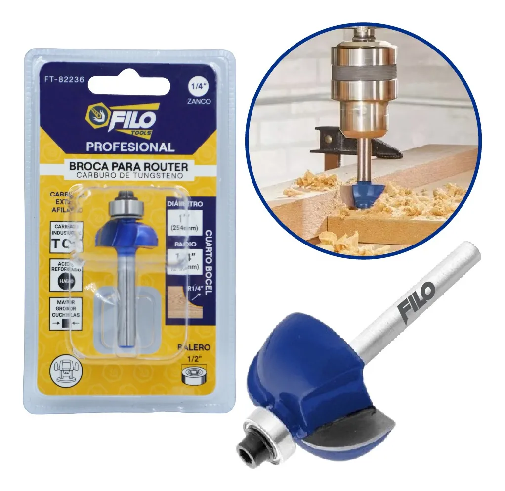 Broca Para Router 1'' Rebajadora de Madera Cuarto Bocel 1 Pieza