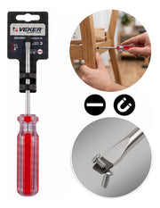 Desarmador Plano Magnético Mango PVC 3/16x4'' Veker 12206 Herramienta Multiusos Destornillador de Precisión Mango PVC Punta Magnética