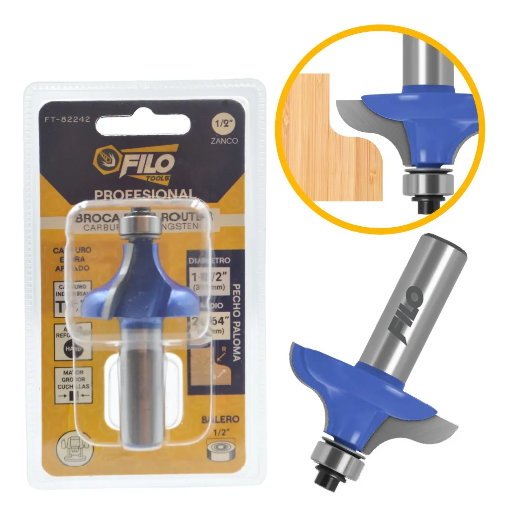 Broca Para Router 1 1/2'' Rebajadora de Madera Pecho Paloma con Balero 1 Pieza
