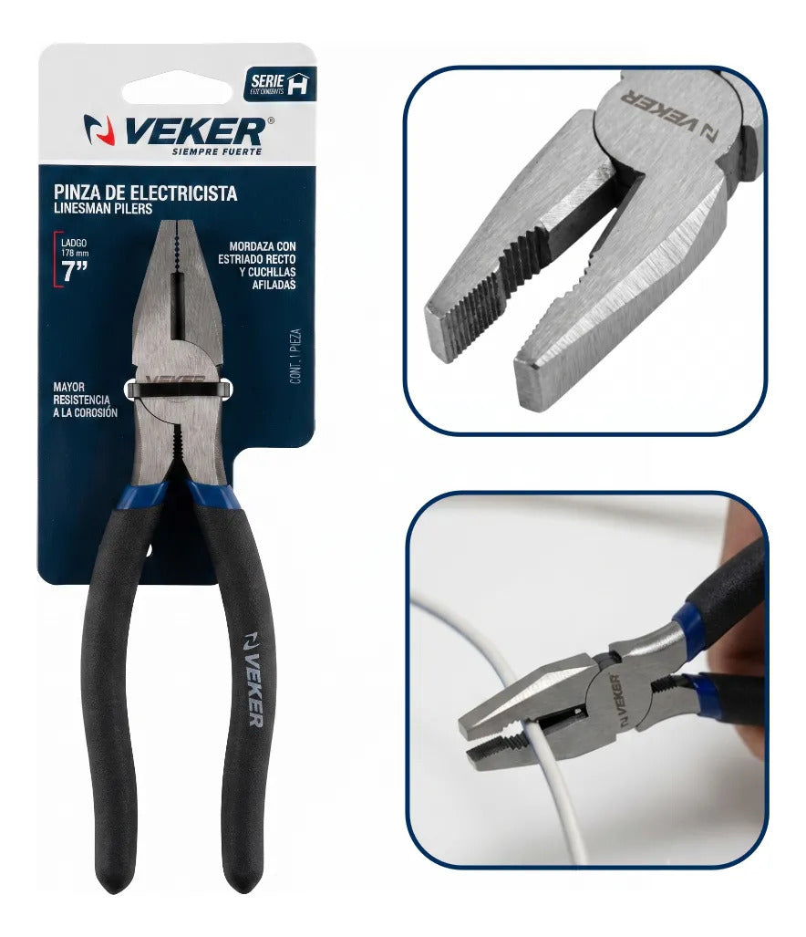 Pinza Electricista Con Pelacables Para Corte 7" Veker 12673