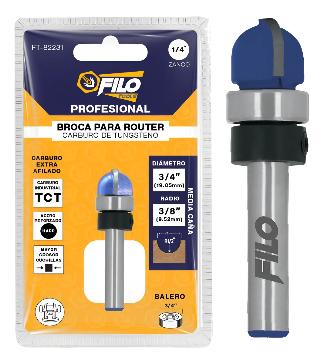 Broca Para Router 3/4'' Rebajadora de Madera Media Caña 1 Pieza