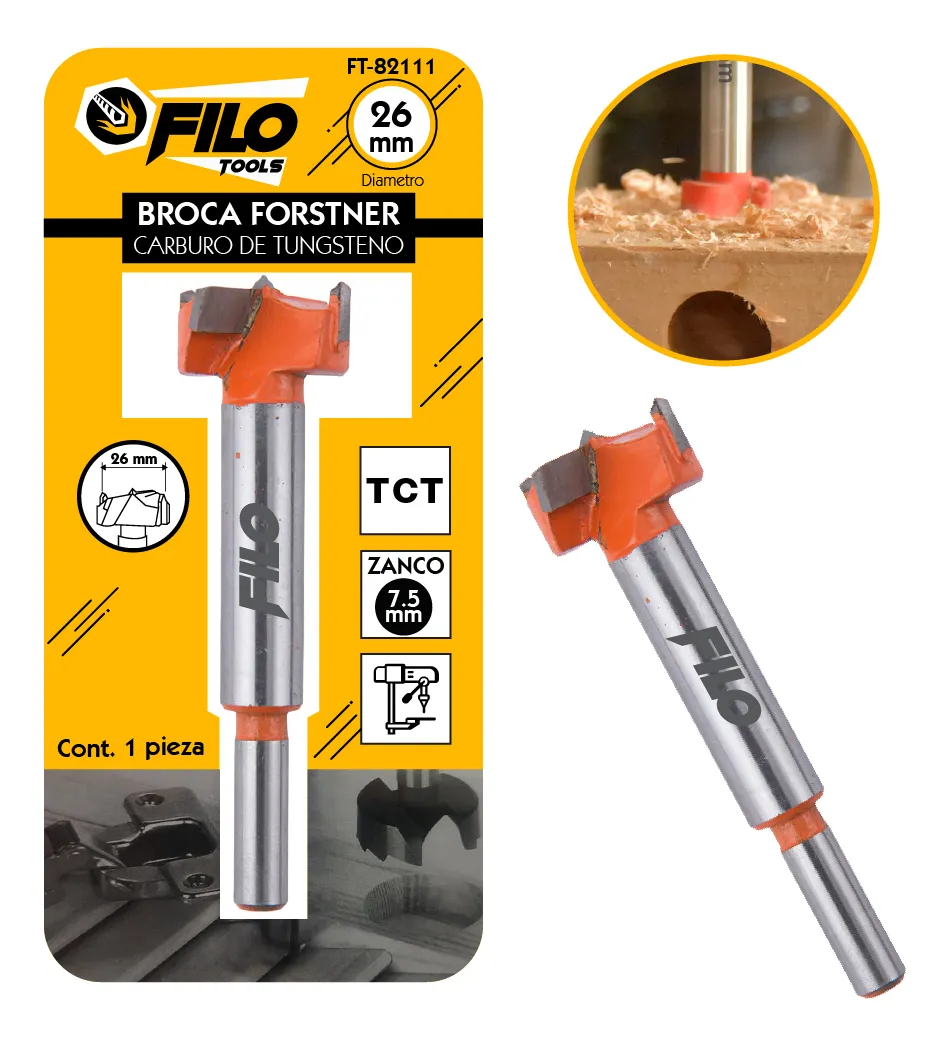 Broca Tipo Forstner Para Madera 26 mm Carburo De Tungsteno