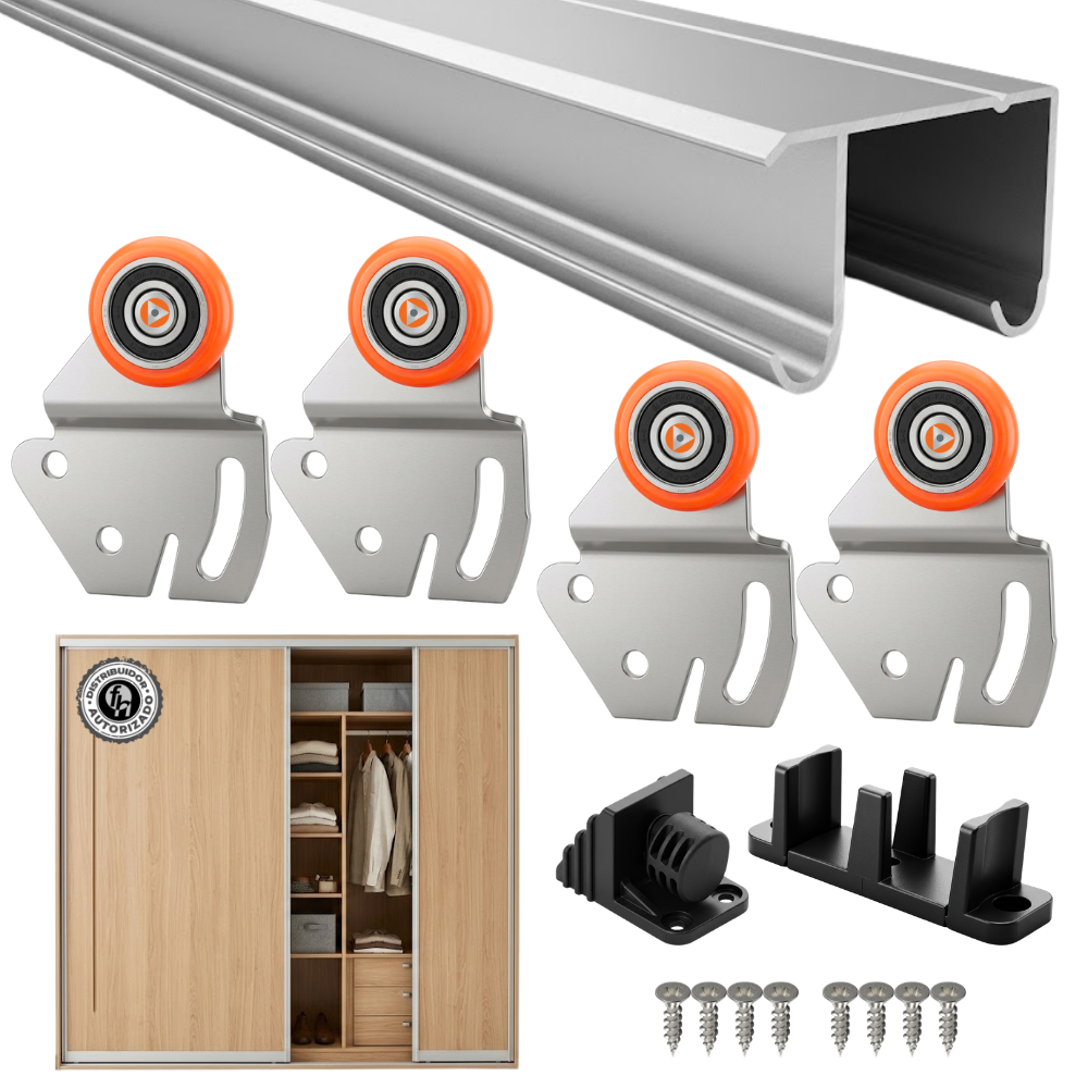 Kit Sistema Corredizo Para Clóset Ducloset Simple Ducasse Con Riel Aluminio Doble J 1.5m