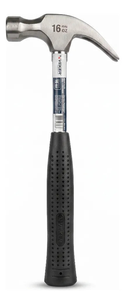 Martillo Uña Curva Pulido 16oz Mango Tubular  De Goma Ergonómico 33 cm Acero Veker 12315