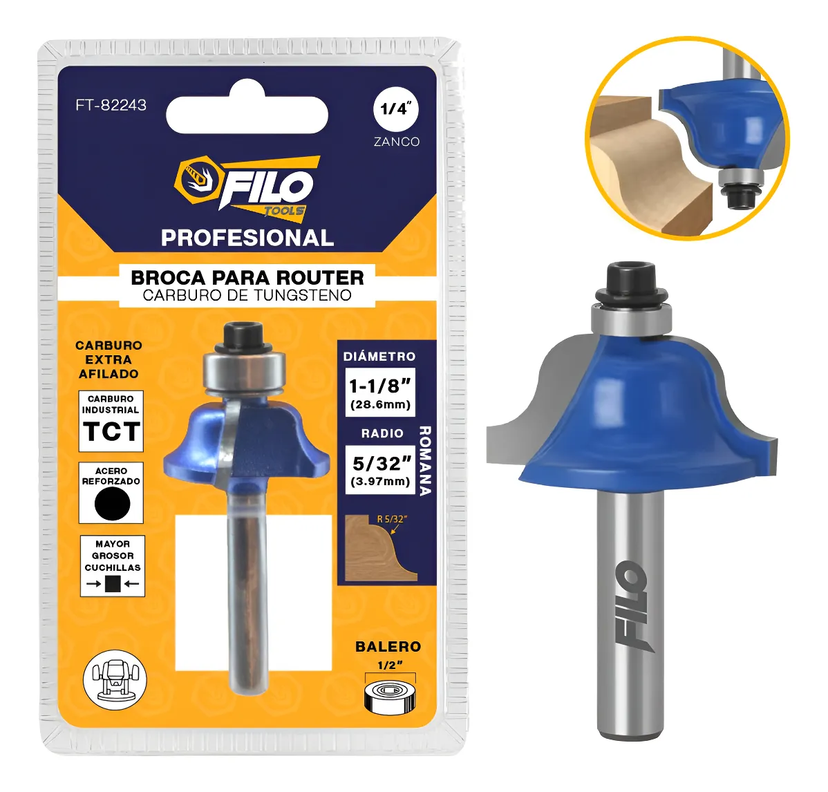 Broca Para Router 1 1/8'' Rebajadora de Madera Romana 1 Pieza