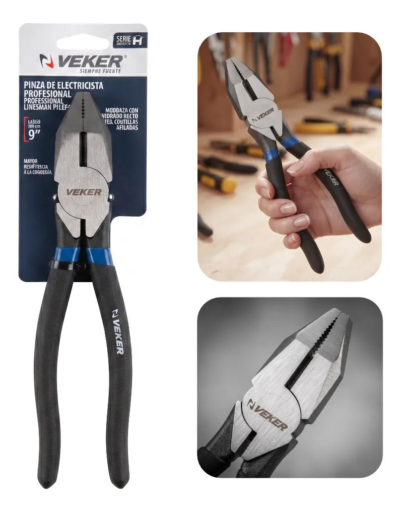 Pinza Profesional Electricista 9" Pulgadas Uso Rudo Veker 12678 Alicate