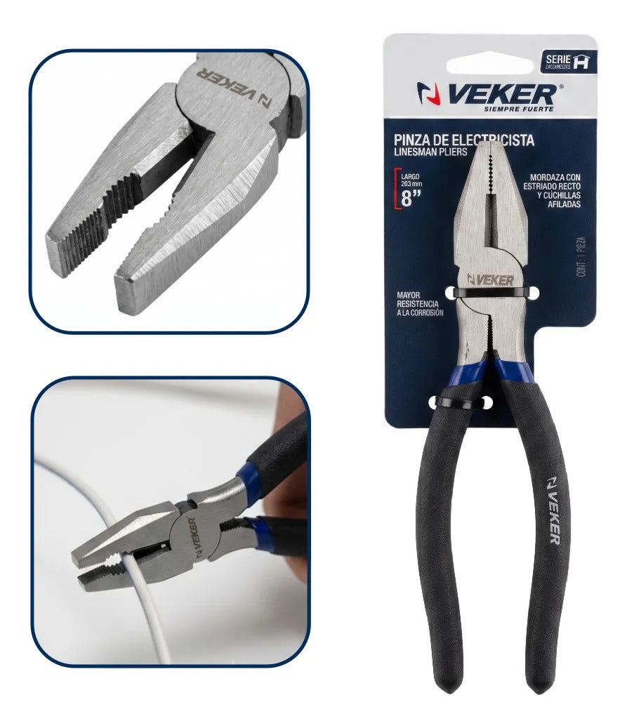 Pinza Electricista Con Pelacables Para Corte 8'' Veker 12674