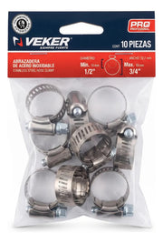 Abrazadera Reforzada 12585 Acero Inox 1/2 - 3/4 Veker 10pzs