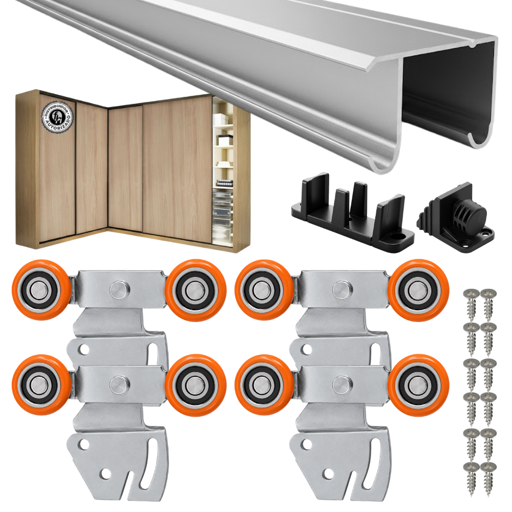 Kit Sistema Corredizo Para Clóset Ducloset Doble Ducasse Con Riel Aluminio Doble J 1.5m