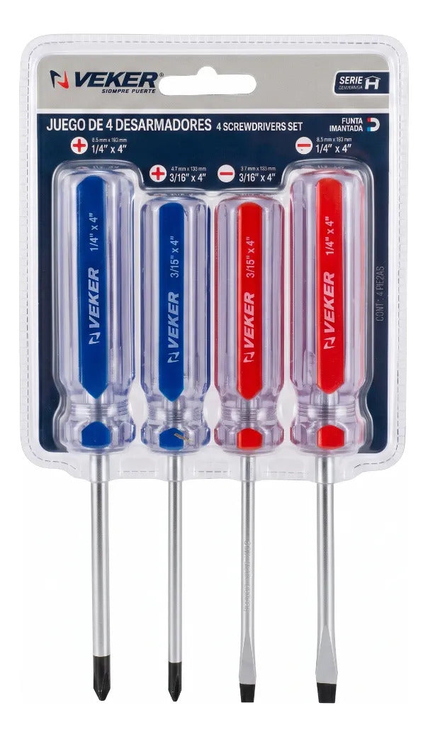 Juego Desarmadores 4pzs Mango Ergonómico 12219, Planos Y Phillips Herramienta Multiusos Destornillador de Precisión Mango PVC Punta Magnética (Copia) (Copia)