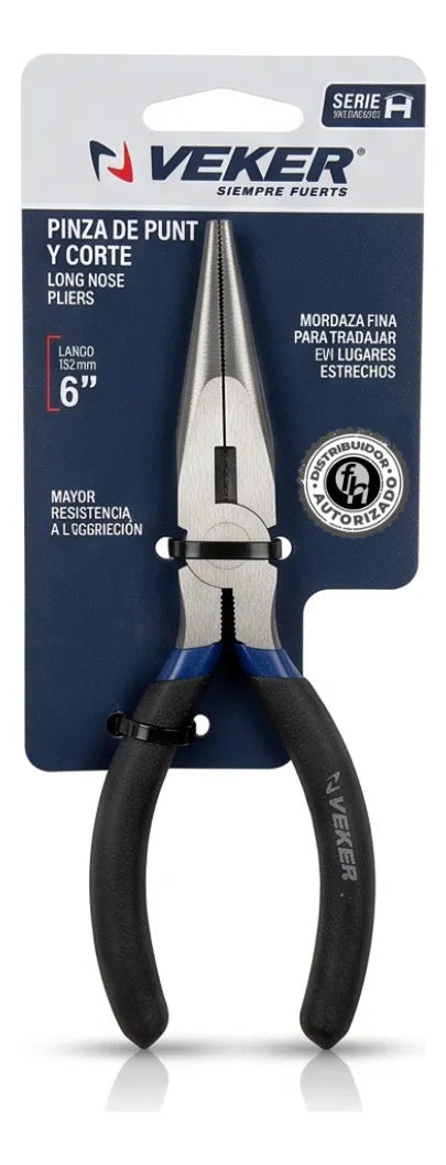 Pinza De Punta Y Corte Multiusos Mango Comfort 6'' Veker 12670 Alicate De Punta