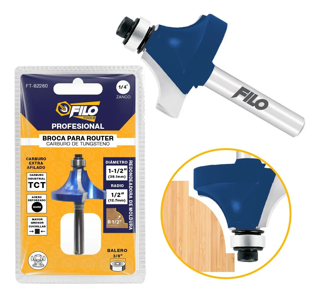 Broca Para Router 1 1/2'' Rebajadora de Madera con Moldura 1 Pieza