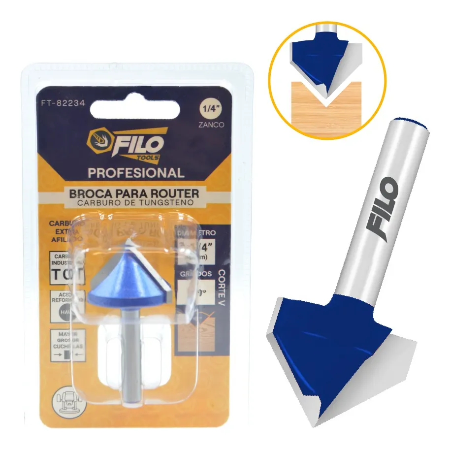 Filo Tools Broca Para Router 90° Rebajadora de Madera Corte V 1 Pieza – Ferre Herrajes
