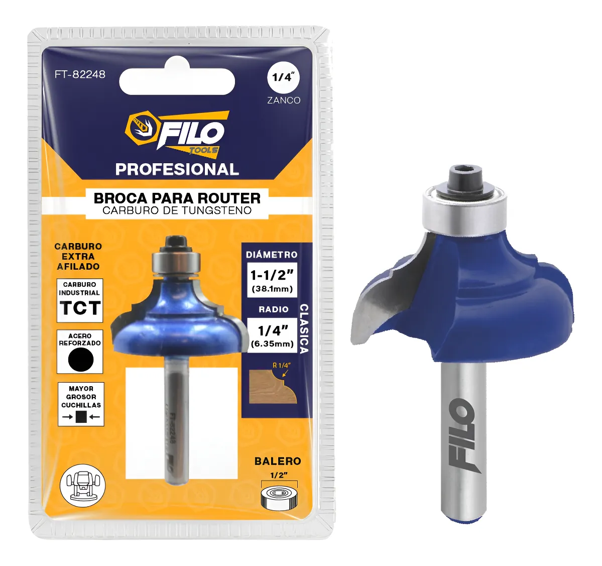 Broca Para Router 1/4'' Rebajadora de Madera Corte Clásico 1 Pieza